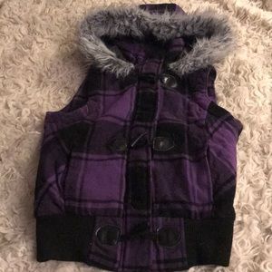 Faux fur vest S plaid purple black 3 - 5 OP